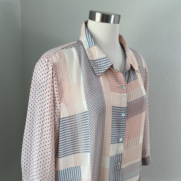 Rose+Olive Womens Plus 2X Button Up Blouse Patchwork Pattern 3/4 Sleeve Shirt - Picture 2 of 10